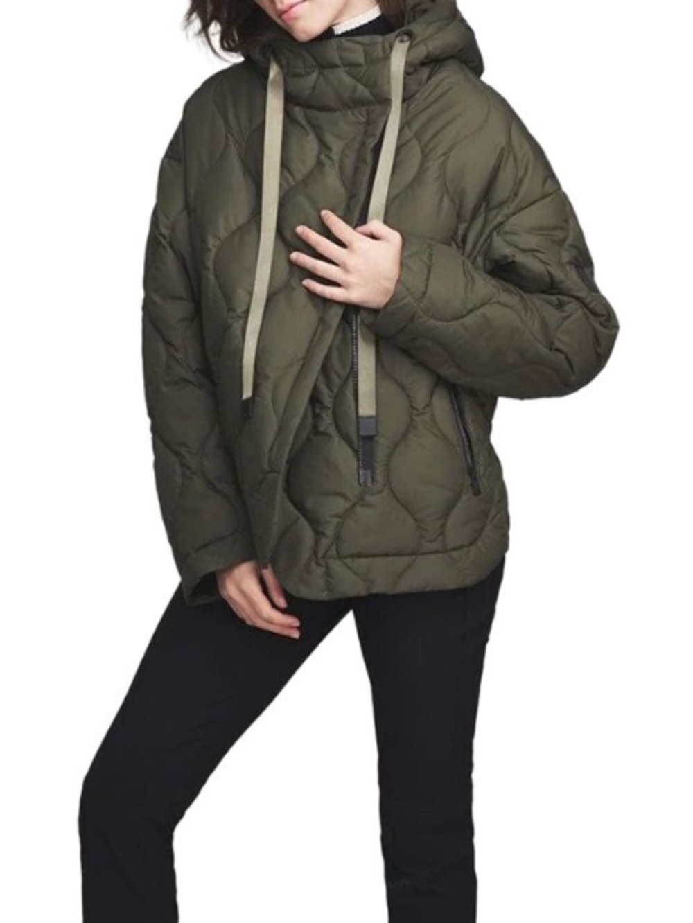 Alp N Rock Nori Quilted Asymmetrical Zipper Jacket Olive Green Recycled Size M